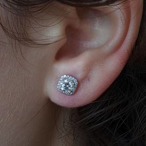 Sterling Silver Square Moissanite Halo Stud Earrings  (1 CT DEW Moissanite)